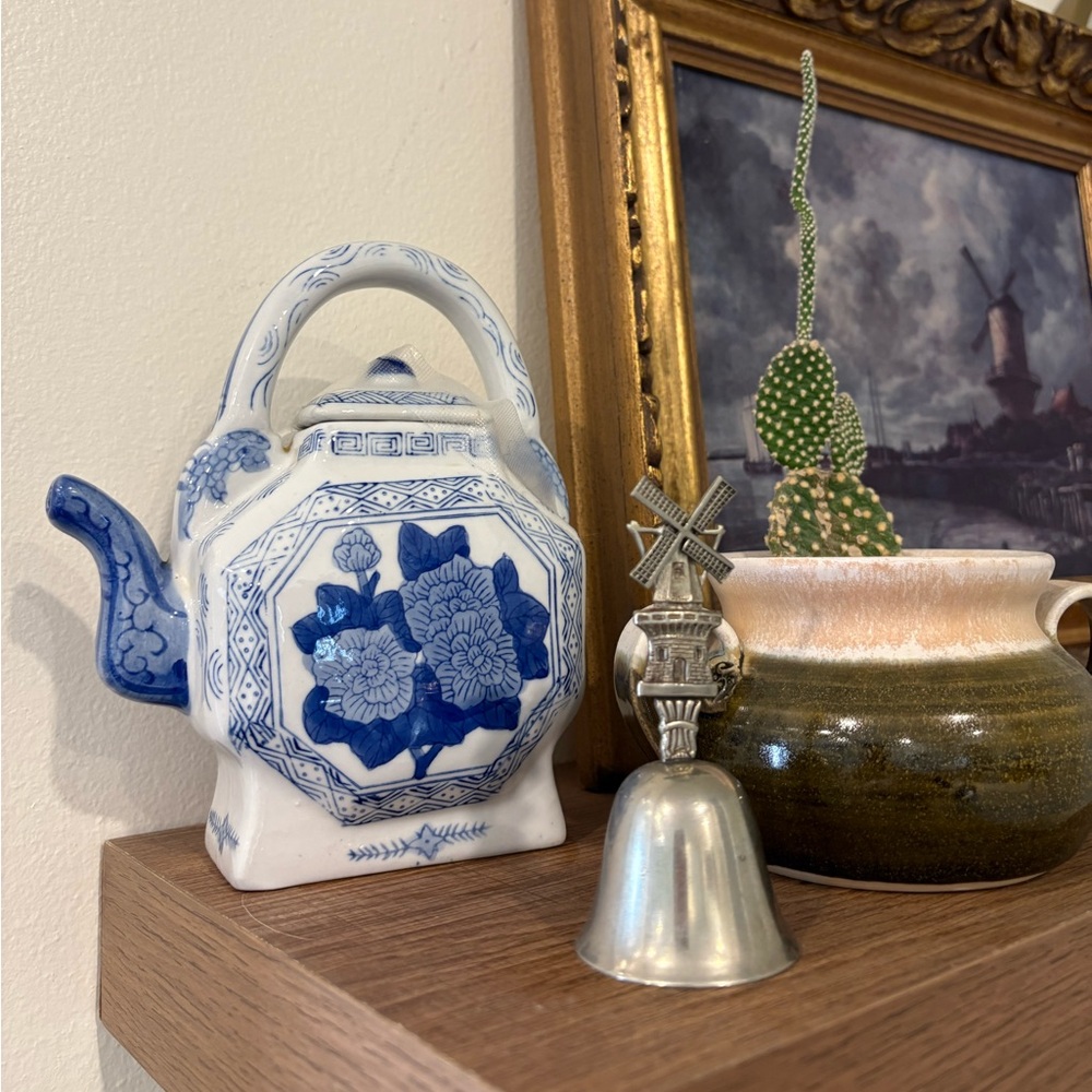 Blue and White Floral Ceramic Teapot
